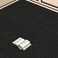 Elegant Dark Herringbone Wooden Floor With Open Book And Sunlight Through Window 3d model
