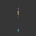 Fantasy Weapon Design With Blue Glowing Accents Pink Details Spiked Top And Star Shaped Base