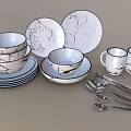 Modern Dinnerware Set With Marble Pattern Plates Bowls Mugs And Spoons 3d model