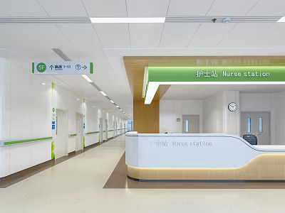 Hospital Outpatient Clinic with Nurse Station Clean Bright Corridor and Directional Signage 3d model