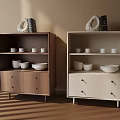 White And Brown Dining Sideboards With Storage Shelves Dishes Decor In Sunlit Beige Room