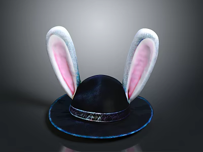 Cute Black Hat With Soft White Rabbit Ears And Pink Inner Lining 3d model