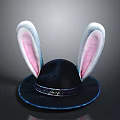 Cute Black Hat With Soft White Rabbit Ears And Pink Inner Lining