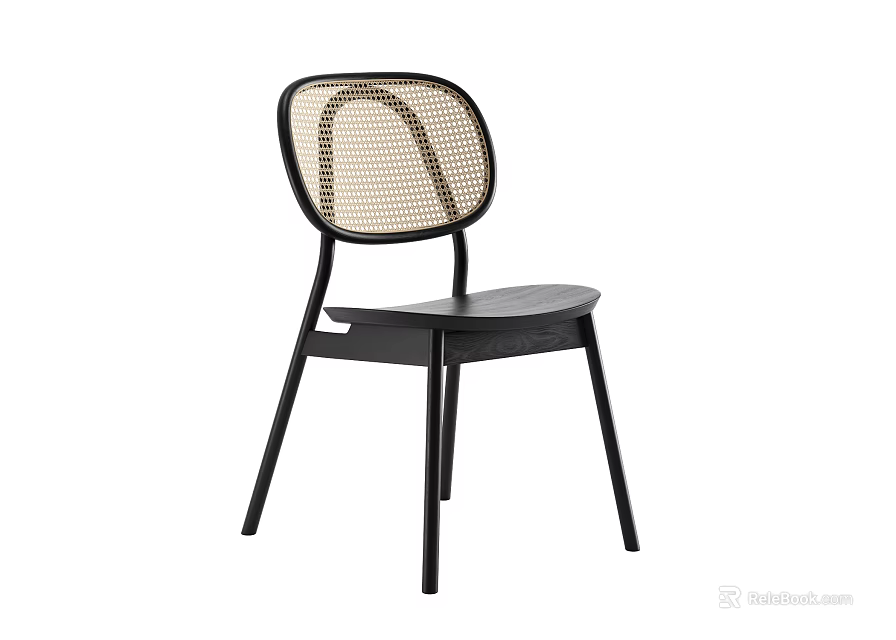 Modern Minimalist Leisure Chair With Woven Rattan Backrest And Black Metal Frame 3d model 