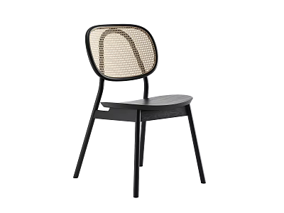 Modern Minimalist Leisure Chair With Woven Rattan Backrest And Black Metal Frame 3d model