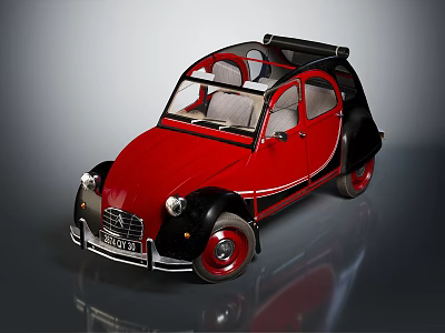 Vintage Red Classic Car with Black Roof and Retro Design Elements 3d model