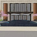 Modern Garden Landscape Design With Entry Archway Fountain And Green Trees