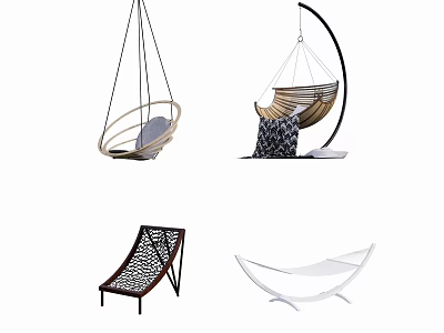 Various Stylish Hanging Chair Designs With Rattan Metal Frame And Soft Cushion 3d model