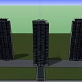 Modern High Rise Residential Buildings With Lush Trees And Central Water Pool