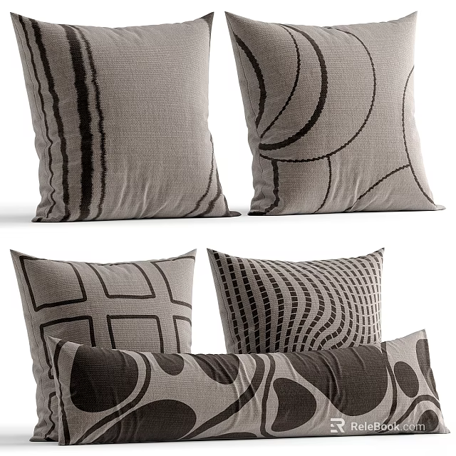 Decorative Gray and Black Pillows with Geometric Patterns for Home Decor 3d model 
