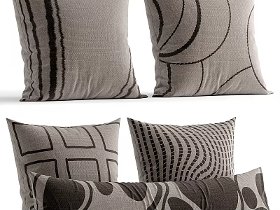 Decorative Gray and Black Pillows with Geometric Patterns for Home Decor 3d model