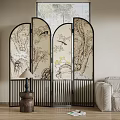 New Chinese Screen Partition Flower and Bird Screen 3d model