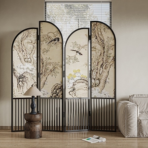 New Chinese Screen Partition Flower and Bird Screen 3d model