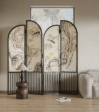 New Chinese Screen Partition Flower and Bird Screen 3d model