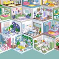Colorful Miniature Interior Scene Models With Various Room Styles And Detailed Designs