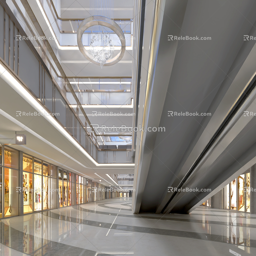 Under the elevator of modern shopping mall 3d model