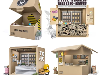Creative Cardboard Mini Shops Display Various Retail Products With Unique Designs 3d model