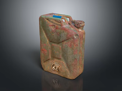 Rusted Jerry Can With Red and Green Rust Blue Cap Spout And Number 68 Mark 3d model