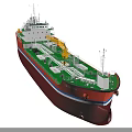 Red Hull Green Deck Cargo Ship Featuring Yellow Crane And Deck Equipment 3d model