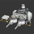 Industrial Sci-Fi Mechanical Components With Dome Topped Units Circular Elements And Warning Striped Bases 3d model