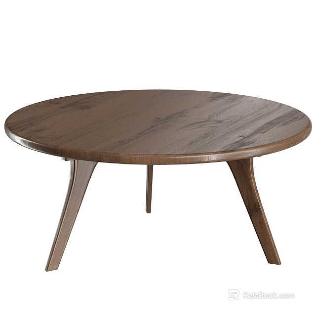 Modern Round Wooden Dining Table With Natural Wood Grain And Three Legs 3d model 