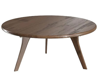 Modern Round Wooden Dining Table With Natural Wood Grain And Three Legs 3d model