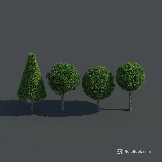 Pruned Tree Collection With Various Shapes Green Foliage And Gray Trunks 3d model