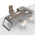 Modern Office Desk With Ergonomic Chairs Desk Lamp Computer Monitor And Side Cabinet