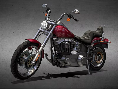 Classic Red Cruiser Motorcycle with Black Leather Seat Chrome Engine and Shiny Tires 3d model