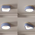 Minimalist Modern Blue and Wooden Frame Ceiling Light with Square Hexagonal Shape Design 3d model