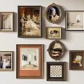 Various Framed Artworks in Different Shapes Forming Gallery Wall on White Wall