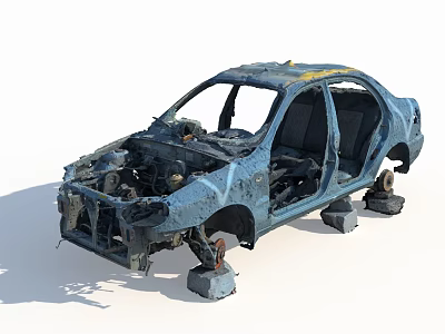 Dismantled Car Frame With Removed Parts And Metal Structure Details 3d model