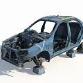 Dismantled Car Frame With Removed Parts And Metal Structure Details