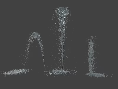 Three Fountains With Various Spray Shapes And Splashing Water On Gray Background 3d model