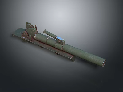 Old Fashioned Green Cannon With Metal Barrel And Carriage On Dark Background 3d model
