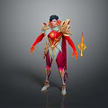 Red And Gold Armored Collectible Figurine With Cape And Glowing Weapon