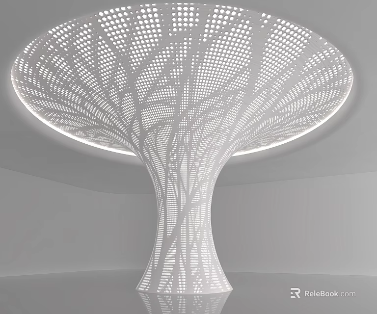 White Pillar With Intricate Tree Branch Hollow Design Round Top And Surrounding Lighting 3d model 