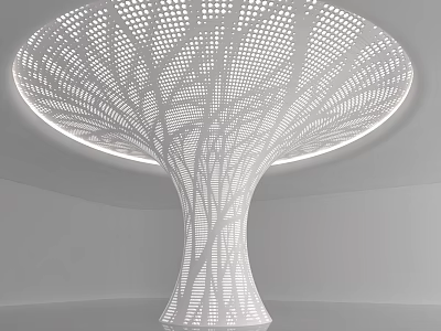 White Pillar With Intricate Tree Branch Hollow Design Round Top And Surrounding Lighting 3d model