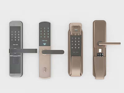 Smart Digital Door Lock Handles With Various Modern Metallic Designs And Keypad Features 3d model