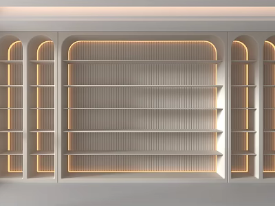 Modern White Shelving Unit With Layered Shelves And Built In Lighting Design 3d model