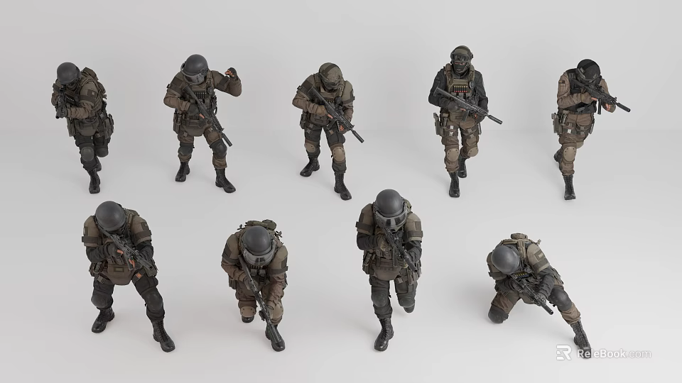 Military Game Movie Characters With Action Poses And Weapons 3d model 