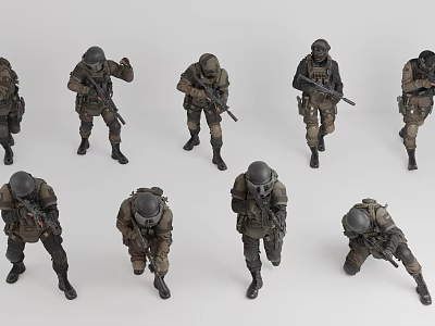 Military Game Movie Characters With Action Poses And Weapons 3d model