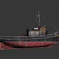 Vintage Tugboat With Rusty Red Hull And Life Rings