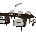 Modern Oval Dining Table Set With Upholstered Chairs And Neutral Tones 3d model