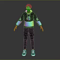 Character in Black Hoodie and Pants with Colorful Creature Art Reflective Glasses and Black Shoes