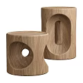 Handcrafted Oak Wooden Stools With Unique Carved Hole Design For Modern Home Decor