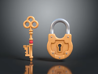 Quality Hardware Tools Featuring Decorative Key And Sturdy Lock For Security 3d model