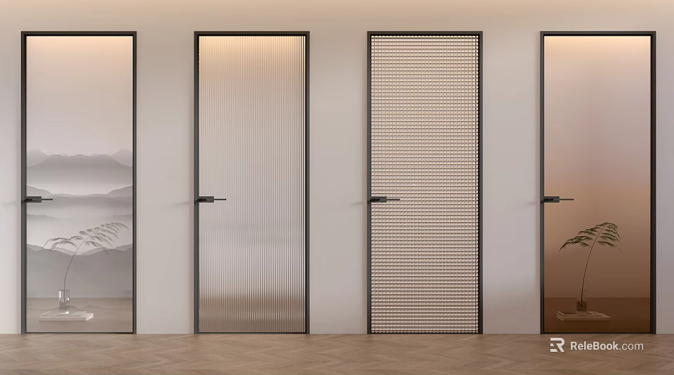 Modern Interior Doors With Various Designs Ribbed Glass And Lattice Patterns 3d model