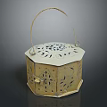 Traditional Octagonal Storage Container With Carved Hollow Design And Handle