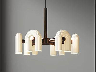 Modern Chandelier With White Arched Shades And Bronze Metal Frame Design For Living Room 3d model
